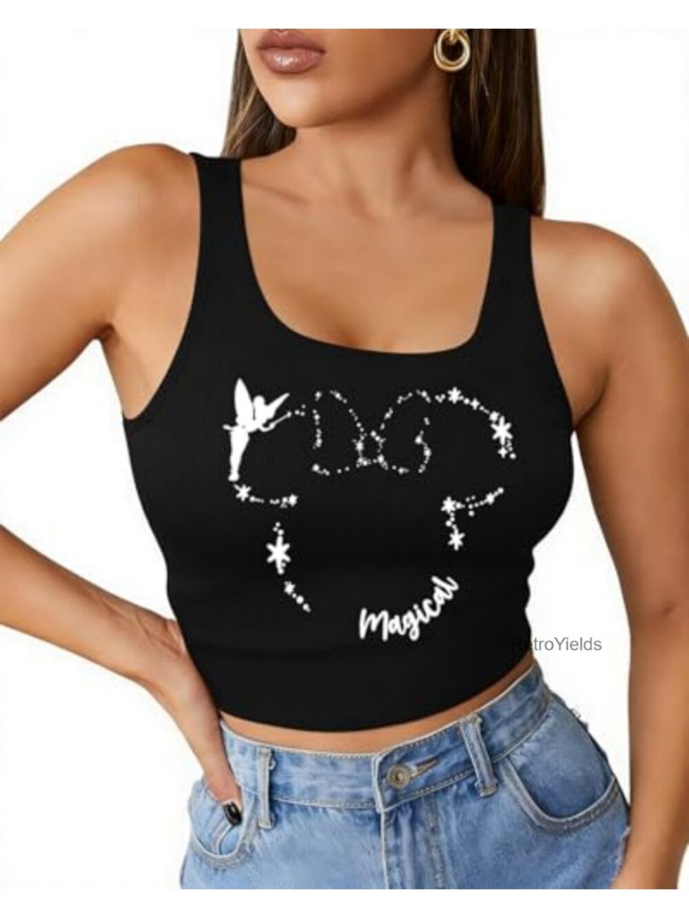 Women's Magic Graphic Crop Tank Top Ribbed Sleeveless U Neck Summer Tee